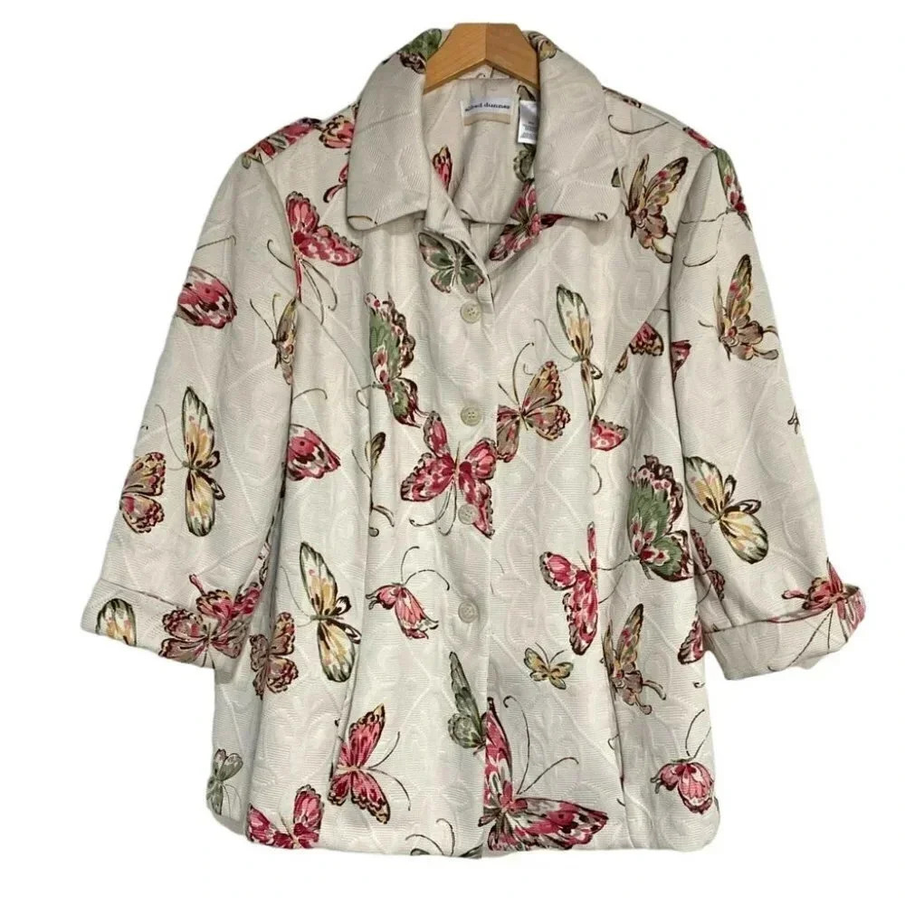 Alfred Dunner 20W Plus-size cream with neutral colored‎ butterflies blazer